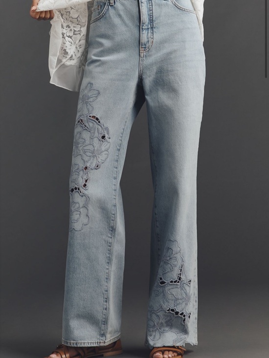 Pilcro Denim - Anthropologie Pilcro Austyn High Rise Wide Leg Embroidered Jeans Sz 28 NEW